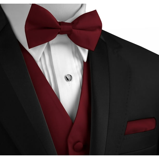 Mens Dress Vest /& BowTie Solid BURGUNDY Color Bow Tie Set for Suit or Tuxedo